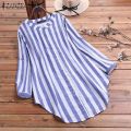 Oversized Women's Stripe Blouse 2023 ZANZEA Spring Causal Shirts Button Down Blusas Elegant Female Long Sleeve Asymmetrical Tops. 