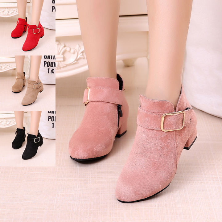 2024 New Korean Autumn and Winter Fleece Warm Girl Boots Matte Boots Mid-Tube Heightened Casual Girls Martin Boots