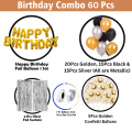 Birthday Decoration Combo Pack – Foil Birthday Banners, Silver Curtain, Golden Confetti Balloons, Metallic Balloons With Balloon Arch & Glue. 