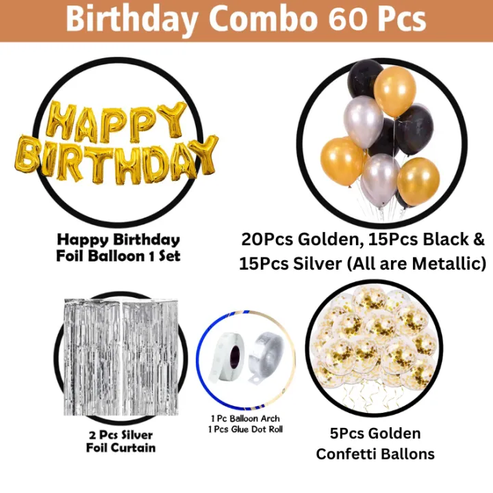 Birthday%20Decoration%20Combo%20Pack%20%E2%80%93%20Foil%20Birthday%20Banners,%20Silver%20Curtain,%20Golden%20Confetti%20Balloons,%20Metallic%20Balloons%20With%20Balloon%20Arch%20&%20Glue%20-%20Image%202