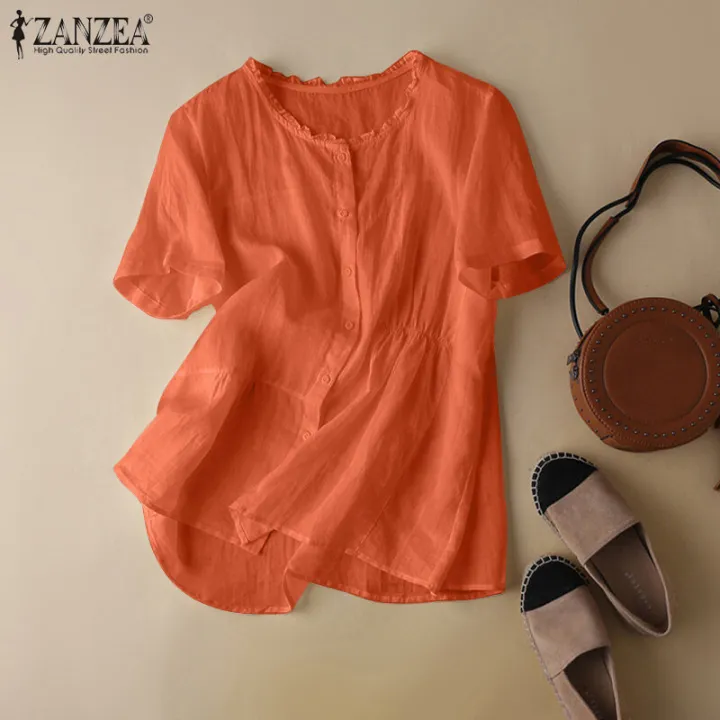 ZANZEA%20Women%20Short%20Sleeve%20Button%20O-Neck%20Shirt%20Summer%20Casual%20Cotton%20Baggy%20Blouse%20Tops%20#2%20-%20Image%205