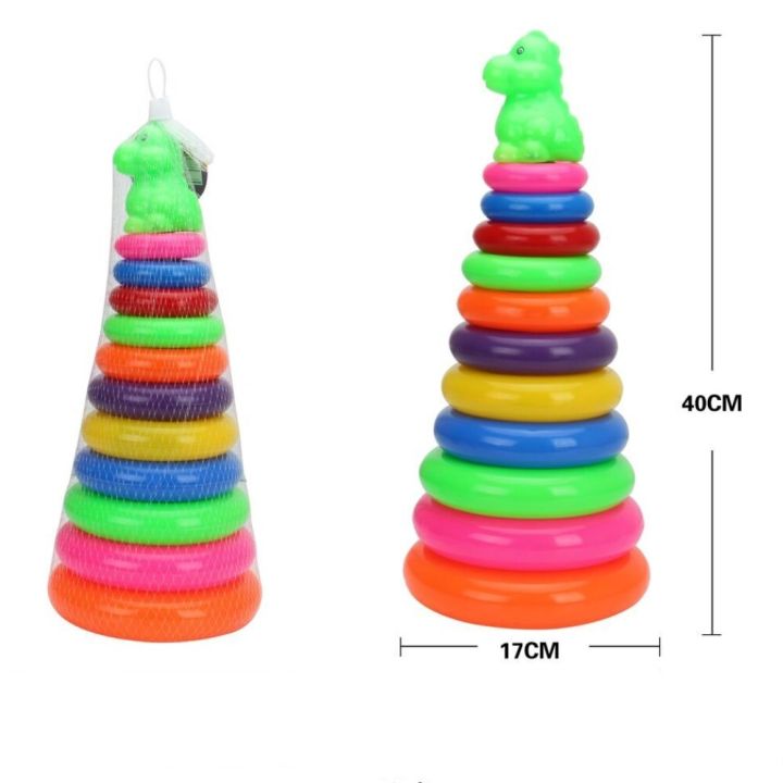 Rainbow Tower Baby Toys And Toddlers Early Montessori Puzzle Game Stacking Circle Dinosaur Pyramid Color Cognition Kid Gifts