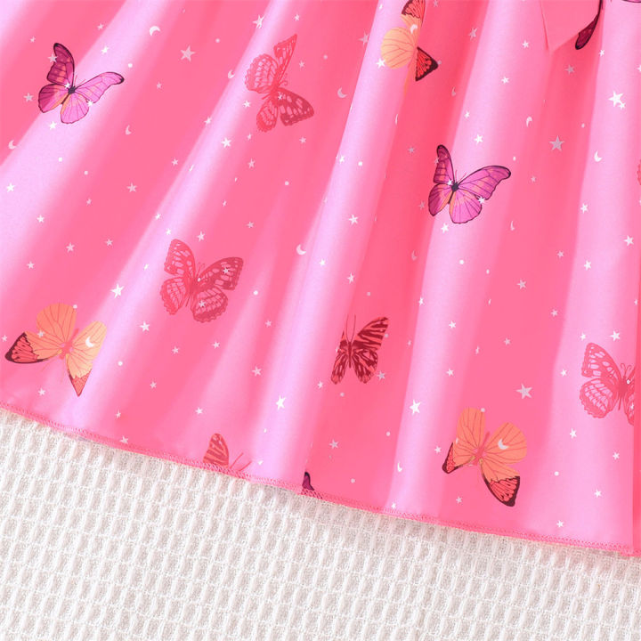 GC%20Kids%20Girls%20Cartoon%20Butterfly%20Pattern%20Dress%20Round%20Neck%20Cotton%20Ruffled%20Sleeve%20Dress%20Summer%20Basic%20Casual%20Outfits%20-%20Image%203
