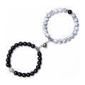 Love  Magnetic Heart Bracelets for Couples (2 Piece) | Small Rubber Band Magnet Stone Bell Bracelet with Knotted Head Rope. 