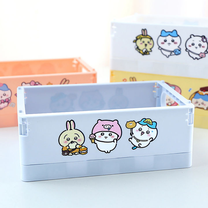 1PC Cartoon Girl Stationery Hair Clip Foldable Box Chikawa Hachiware Usagi Anime Kawaii Desktop Portable Storage Box Cosmetic