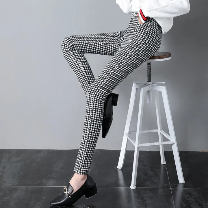 Houndstooth%20Women's%20Pants%20for%20Outer%20Wear2022Autumn%20New%20Elastic%20Slimming%20Skinny%20Plaid%20Pants%20Trendy%20British%20Pencil%20Pants%20-%20Image%207