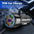 75W Car Charger 5 Port USB Type C Fast Charging Power Adapter Quick Charge 3.0 For iPhone 15 14 Huawei Xiaomi Car Phone Charger. 