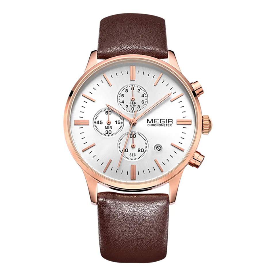 MEGIR WATCH 2011G (Rose gold case and brown leather strap) Daraz