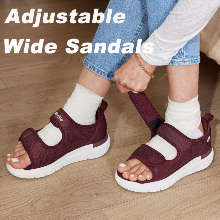 FitVille Women's Sandals Diabetic Shoes Flat Sandals Outdoor Casual Sandalias for Swollen Feet Arch Support Plantar Fasciitis