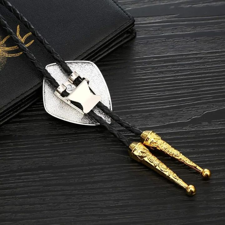 Gold%20Romen%20shield%20cross%20pattrn%20bolo%20tie%20for%20man%20Indian%20cowboy%20western%20cowgirl%20leather%20rope%20zinc%20alloy%20necktie%20-%20Image%204