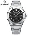 BINBOND Mens Watch Top Brand Royal Casual Men Big Dial Silver Stainless Steel Calendar Quartz Wristwatch Classic Luminous B0233. 