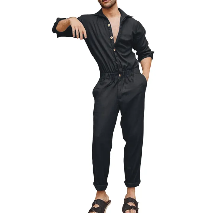Mens%20Spring%20And%20Autumn%20Fashion%20Leisure%20Solid%20Color%20Lapel%20Pocket%20Buckle%20Overalls%20Jumpsuit%20Jean%20Rompers%20And%20Jumpsuits%20for%20Men%20-%20Image%203
