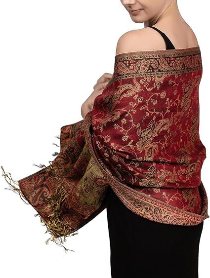 Achillea Scialle Pashmina In Jacquard Vintage – Due Toni Paisley – Grigio Scuro - 2