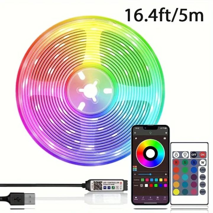 5 meter/16.4 feet 5050 lamp beads high brightness RGB light strip Christmas atmosphere light strip  follow music rhythm flash multi-function APP control/3keys USB cable function/Remote control function transformation 16 colors Ceiling light