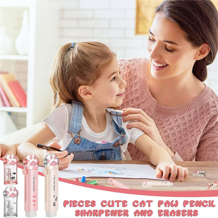 NXFDSIOZ%208%20Pcs%20Cute%20Pencil%20Sharpener%20and%20Shaped%20Retractable%20Eraser%20Kawaii%20Pencil%20Sharpener%20School%20Supplies%20-%20Image%203