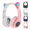 Cute Cat Ear Gaming Headphone Foldable Bluetooth-Compatible Gaming Headset LED Light Stereo Headsets Low Latency Kid Girl Gift. 