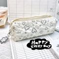 1 Piece Kawaii Mini Pencil Pouch Korean Fashion Pink Beige Color Seriesi Pencil Case Heart Style Stationery Storage Bag Student. 