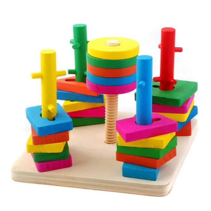 Wooden%20Five%20Column%20Set%20Blocks%20Geometry%20Puzzles%20Educational%20Toys%20for%20Kids%20-%20Multicolors%20-%20Image%202