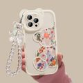 Cute 3D Rainbow Bear Ear Flower Transparent Hang Phone Chain Silicone Case for iphone 15 14 Pro Max 13 12 11 X XR XS Soft Cover.