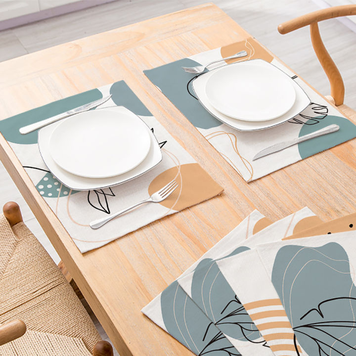 Minimalist Morandi Style Waterproof Linen Tableware Mat Anti Scalding Thermal Insulation Rectangle Dinner Table Placemats Design