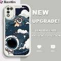 Jizetin for Infinix Hot 10 Play / Hot 11 Play Back Cover Cloud Astronaut Lambskin Texture PU Leather Back For Girls Boys Soft Phone Case.