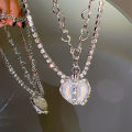 Y2K Purple Crystal Heart Pendant Necklace Women Sweet Cool Girl Punk Clavicle Chain Fashion Aesthetic Necklace Jewelry Gift 2023.