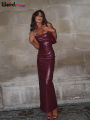 Weird Puss Leather Splits Dresses Woman Summer Solid Spaghetti-Strap Sleeveless Hottie Chic Party Clubwear Skinny Vestidos. 