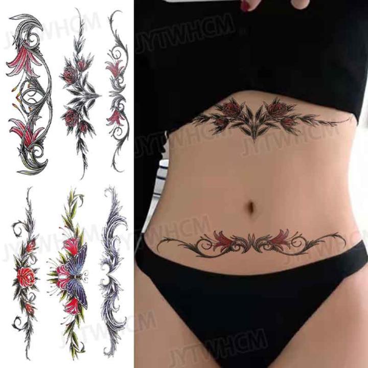 Waterproof Temporary Tattoo Stickers Rattan Flower Women's Chest Art Waist Glitter Sticker Heart Tattoos Sticker Women Male