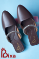 Shoe For Women Dark Brown Chocolate Stoned Flat Shoe For Women With Artificial Lather. 