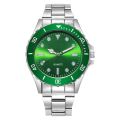Men Business Casual Green Dial Watches / Stainless Steel Luminous Chronograph Quartz Watch / Luxury Simple Wristwatches.
