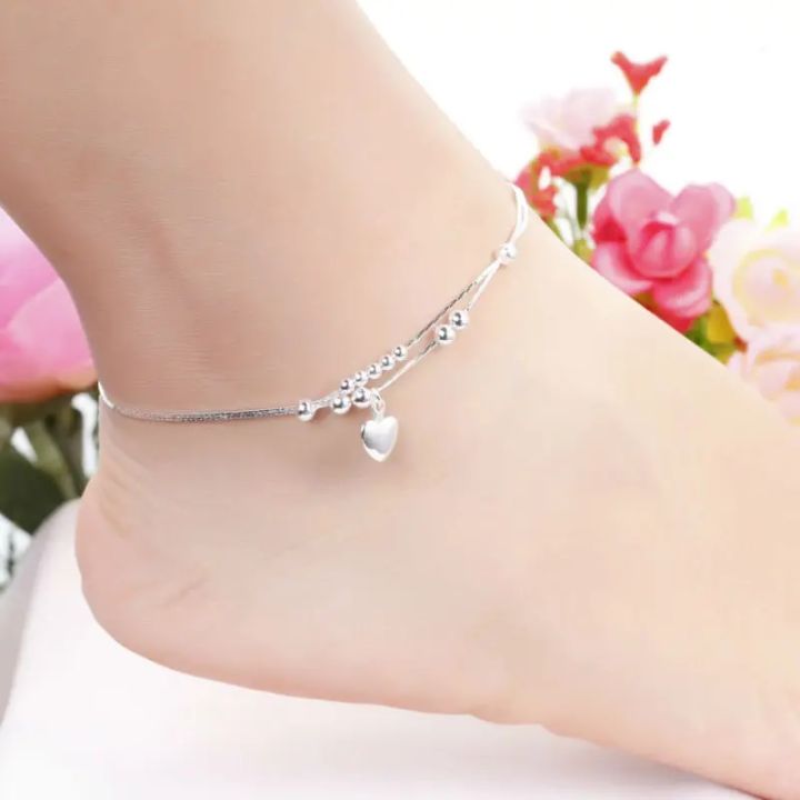 Fashion Jewelry Plated Silver Anklet Solid Heart Pendant Anklets High Quality Ankle Bracelet Factory Price Drop Shipping MDA002