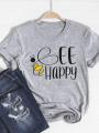 Print T Shirt Short Sleeve Flower Vintage Cute 90s Summer Top Fashion Clothes Women Clothing Gray Basic Tee Graphic T-shirt. 