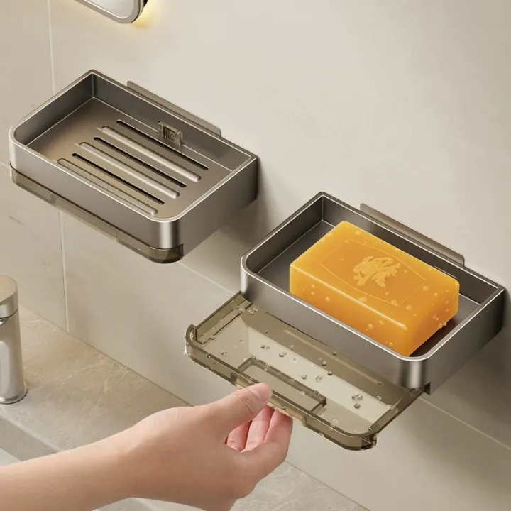 Aluminum Alloy Soap Holder Bathroom Soap Dish With Drain Water Wall Mounted Soap Box Bathroom Accessories