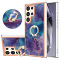 Marble Pattern Ring Holder Slim Phone Case For Samsung Galaxy S24 Ultra Phone Case Metal Kickstand Cover.
