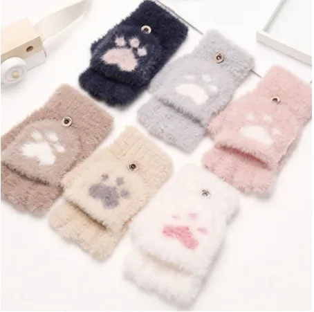 New%20Korean%20Cute%20Cartoon%20Cat%20Claw%20Warm%20Gloves%20Autumn%20Winter%20Wool%20Knitting%20Half%20Refers%20To%20Flip%20Gloves%201Pair%20-%20Image%207