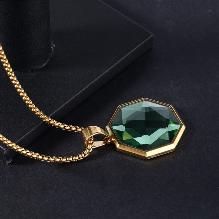 European and American Fashion & Trend opposite-Sex Glass Stone Titanium Steel Necklace