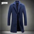 2023 Spring and Autumn Long Cotton Coat New Wool Blend Pure Color Casual Business Fashion Men's Clothing Slim Windbreaker Jacket. 