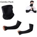Fashionable Black Solid Bandana & Hand Gloves For Man.