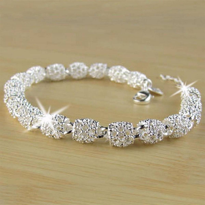 Ladies Bracelet Sliver Plated Chain Women Luxury Silver Wedding Bangles Fine Jewelry - Bracelets for Women