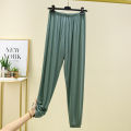 Modal Anti Mosquito Pants Women's Summer Thin Loose Large Size Pajamas High Waist All-Matching Solid Color Casual Ankle-Tied Long Pants.