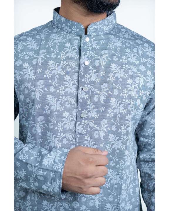 Stylish, Fashionable  & Casual Men' s Cotton Punjabi Light Ash Color For Men Panjabi