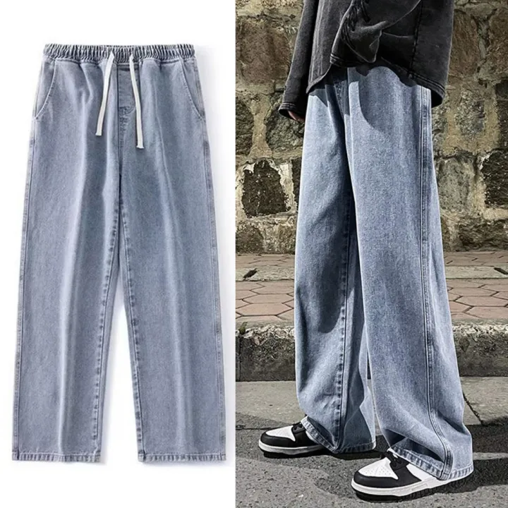 Trendy%20Men%20Jeans%20Soft%20Men%20Pants%20Drawstring%20Daily%20Wear%20Pure%20Color%20Men%20Jeans%20-%20Image%203