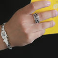 Retro six-character mantra ring for men, old hollow open ring, fashionable imitation Thai silver, old heart sutra men's ring.