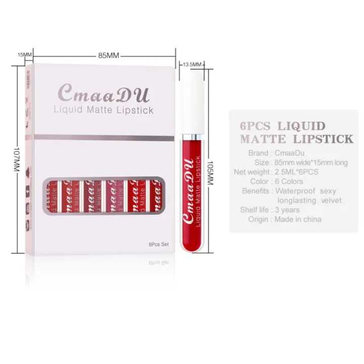 CmaaDu%206pcs/set%20Matte%20Velvet%20Non-Stick%20Cup%20Waterproof%20Not%20Easy%20To%20Swap%20Makeup%20Lipstick%20Long%20Lasting%20Lip%20Gloss%20Set%20-%20Lipstick%20-%20Lipstick%20Set%20-%20Image%203