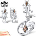 Carat Women Rhinestone Inlaid Lizard Gecko Pendant Necklace Earrings Ring Jewelry. 