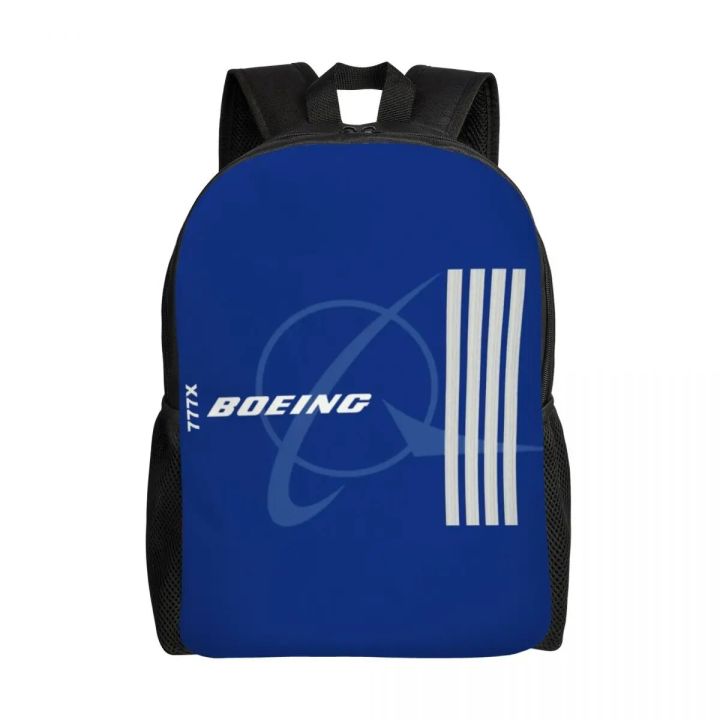 Customized Boeing 777X Captain Stripes Backpacks Women Men Basic Bookbag for College School Aviation Aviator Flight Pilot Bags