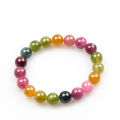 Natural Rainbow Tourmaline Bracelet 6A Transparent Glass Body Macaron Color Tourmaline round Beads Bracelet Factory direct sales.