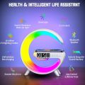 Smart Light Sound Machine with Wireless Charger, Music Rhythm Atmosphere Light, Bluetooth Speaker, Clock Alarm, Button and APP Control (White).