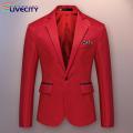 Men Lightweight Stylish Slim Fit Suit Jacket for Business Wedding Black White Stitching less Than Wedding Party. 