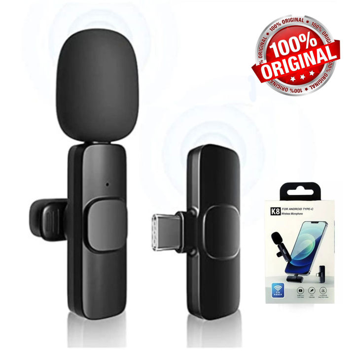 100% original K8 Mic True Wireless Microphone With Noise Cancellation Reduction 20 Meter Long Range Portable Audio Video Recording For Type C Lightning_Port Live Game Video Shooting